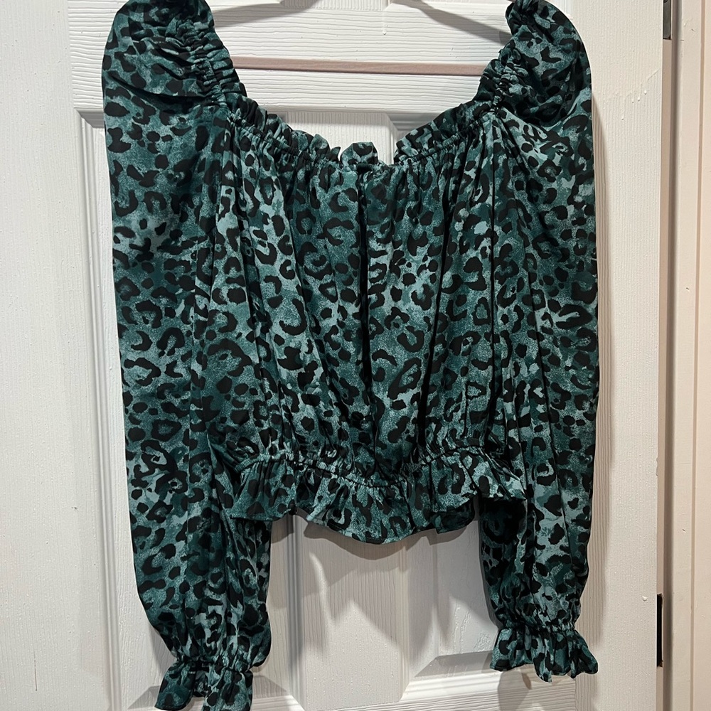 BuddyLove Constance Off The Shoulder Top - Lagoon - L / Blue / Feline